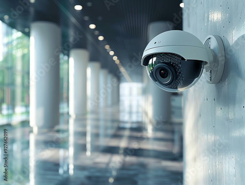 Digital surveillance camera secures a public area, blending advanced monitoring. Generative ai.