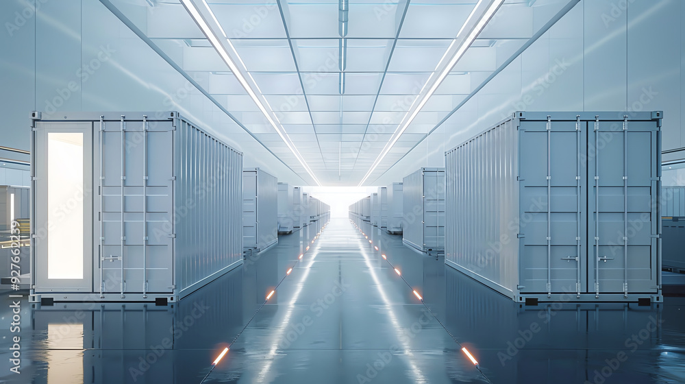 Obraz premium A minimal transportation realm where shipping containers offer copy space, blending industrial efficiency. Generative ai.