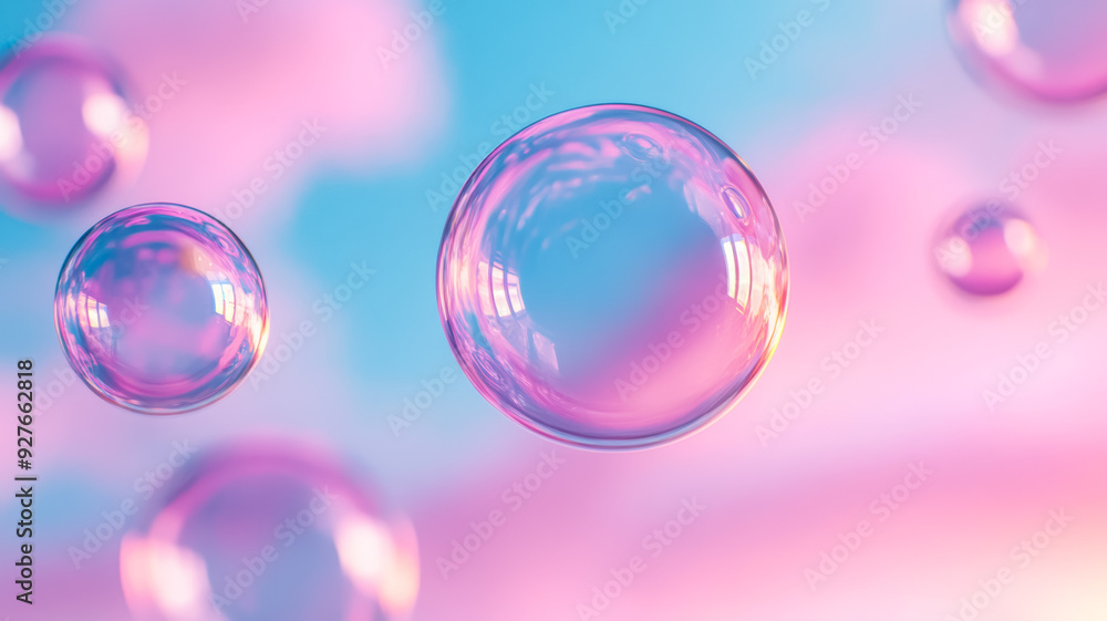 Creative shot of bubble gum bubbles floating in the air against a soft pastel sky with a dreamy surreal atmosphere Creative shot of bubble gum bubbles floating in the air against a soft pastel sky with a dreamy surreal atmosphere