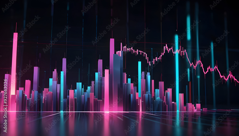 Financial Stock Market Glowing Business graph 3d rendering background. Generative AI Financial Stock Market Glowing Business graph 3d rendering background. Generative AI