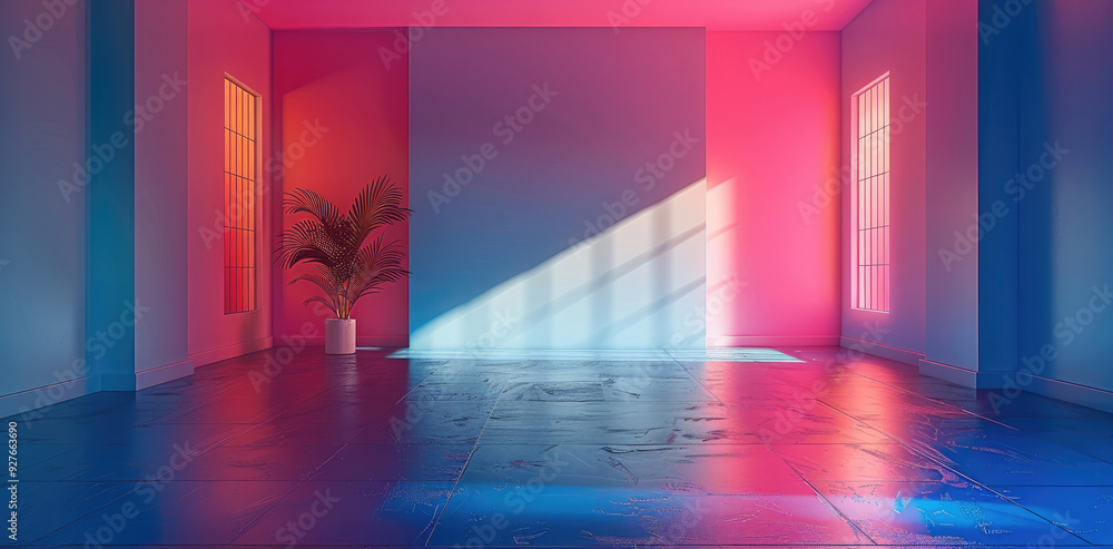 Clean, dark pink and blue, small contrast, empty room. Generative AI. Clean, dark pink and blue, small contrast, empty room. Generative AI.