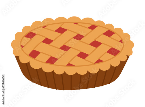 Traditional pie isolated on white background. American dessert. Seasonal autumn sweet. Pastry and bakery. Vector flat illustration
