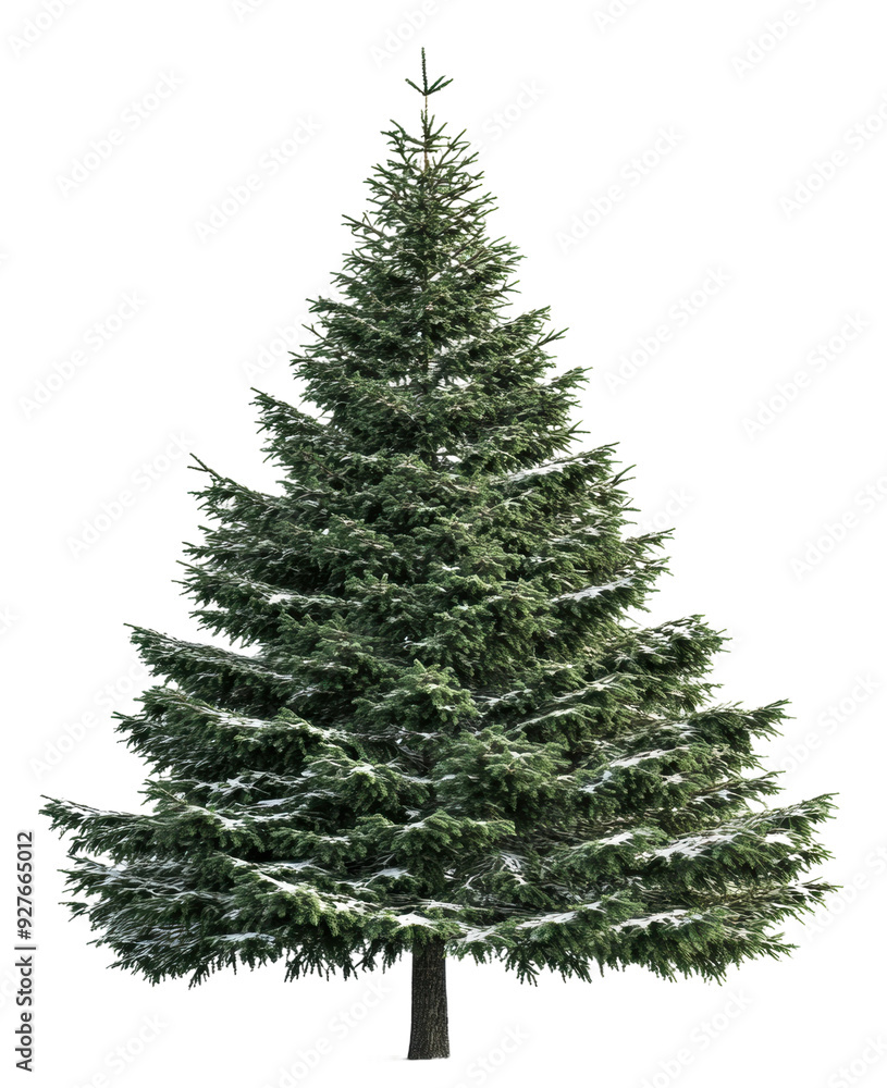 Snow-covered evergreen tree in winter landscape, cut out - stock png. Snow-covered evergreen tree in winter landscape, cut out - stock png.