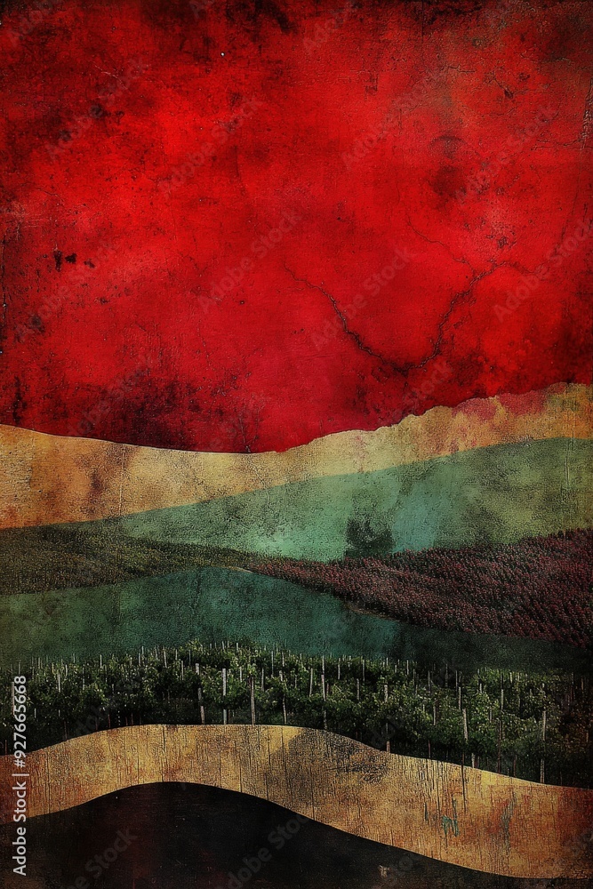 Naklejka premium Vineyards bathed in warm light at sunrise in the countryside