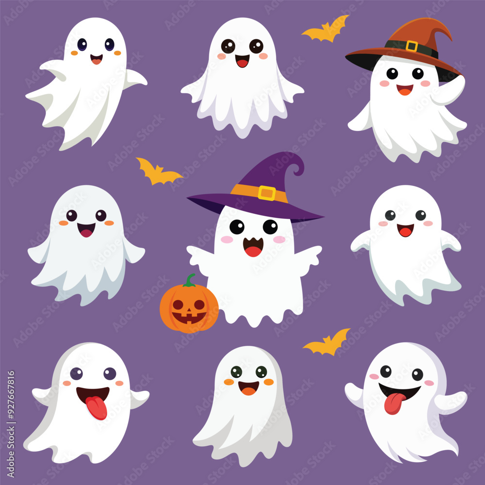 Cute Halloween ghosts cartoon set, vector illustration Cute Halloween ghosts cartoon set, vector illustration