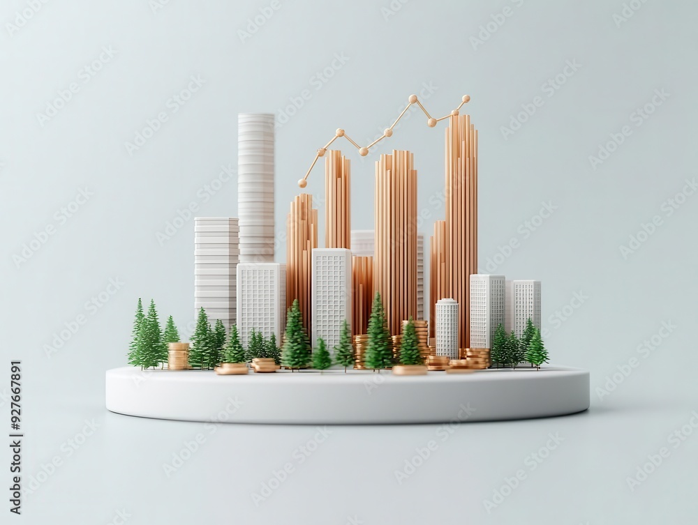 Wealth surge, economic growth, future market trends, 3D illustration Wealth surge, economic growth, future market trends, 3D illustration