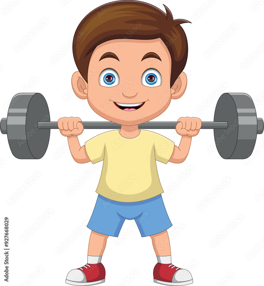 Obraz premium cute boy lifting weights cartoon