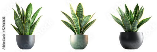 Green potted snake plant isolated on transparent background