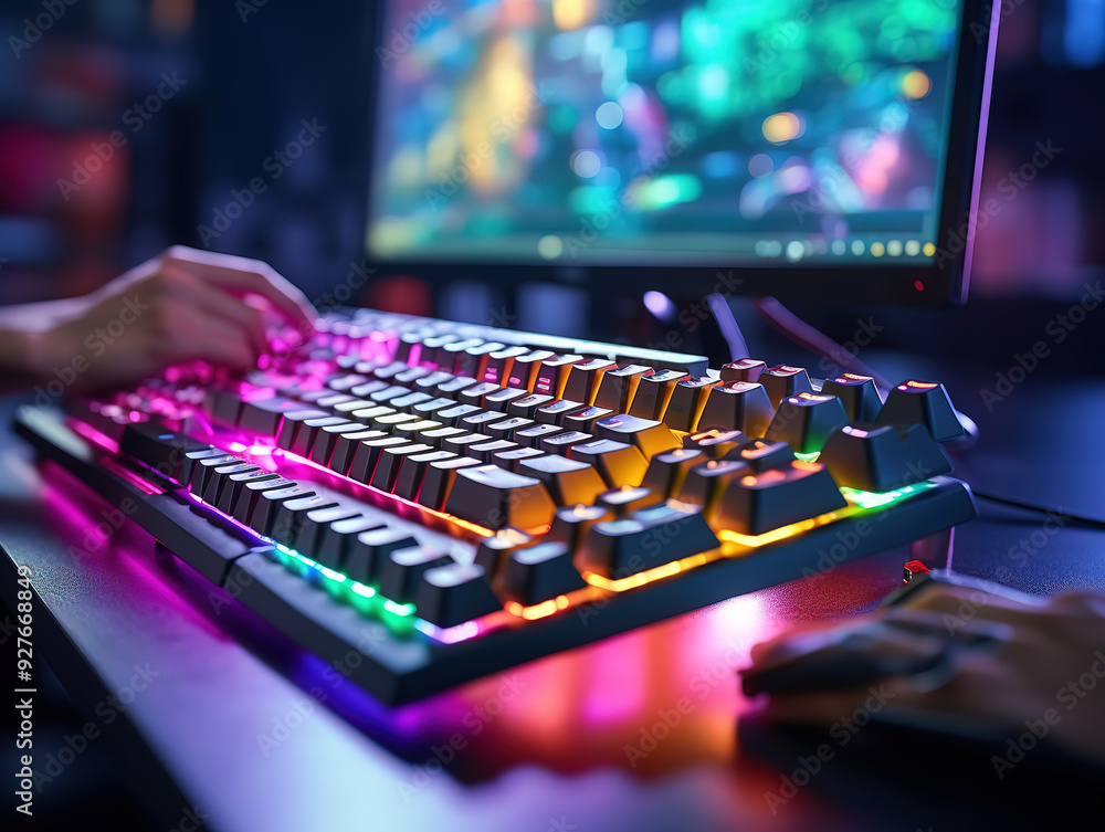 Obraz premium Amazing Flat lay hand typing on keyboard