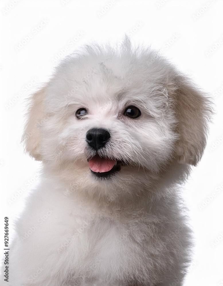 笑顔のビションフリーゼの子犬のポートレート(Portrait of a smiling Bichon Frise puppy on white background)
笑顔のビションフリーゼの子犬のポートレート(Portrait of a smiling Bichon Frise puppy on white background)