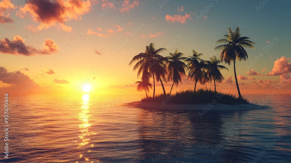 Sunset Paradise: Palm Trees on a Tropical Island Sunset Paradise: Palm Trees on a Tropical Island