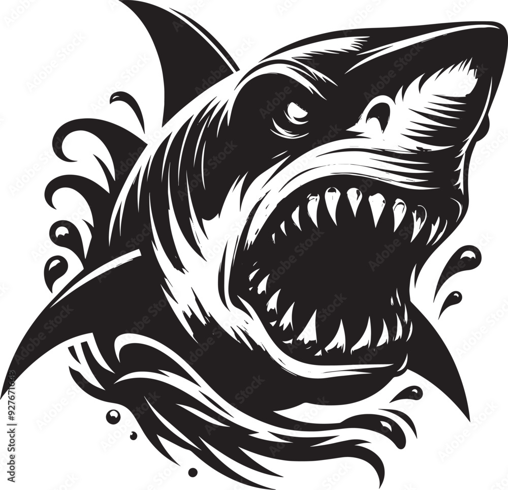 Big Shark Silhouette isolated on white background Minimalist shark vector shape Big Shark Silhouette isolated on white background Minimalist shark vector shape