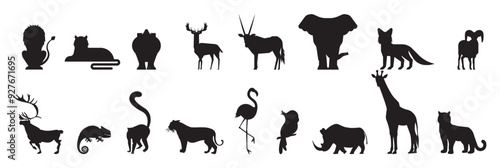 Isolated wild animal collection vector silhouettes.