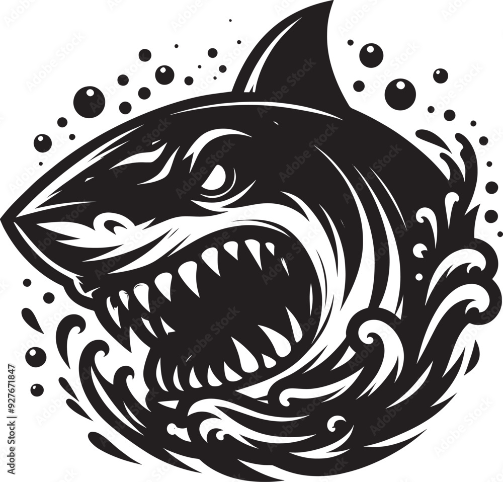 Obraz premium Big Shark Silhouette isolated on white background Minimalist shark vector shape