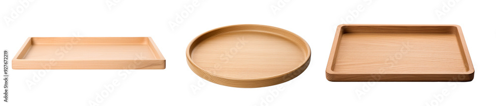 Set of three wooden trays in various shapes, ideal for serving or displaying items in a stylish and natural manner. Set of three wooden trays in various shapes, ideal for serving or displaying items in a stylish and natural manner.