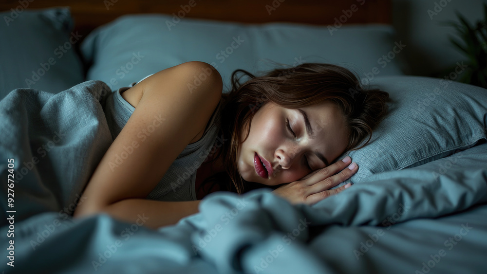 A woman, partially covered by a blanket, lays on her side in a comfortable bed, appearing in a serene and calm atmosphere, suggestive of a peaceful sleep or rest in a cozy bedroom. A woman, partially covered by a blanket, lays on her side in a comfortable bed, appearing in a serene and calm atmosphere, suggestive of a peaceful sleep or rest in a cozy bedroom.
