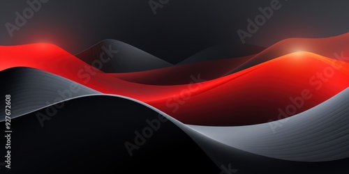 Abstract red and black curved background with glowing lights.