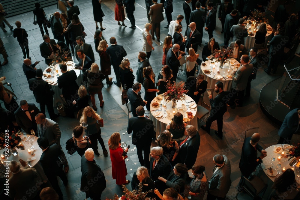A corporate event with people networking and mingling. AI generated