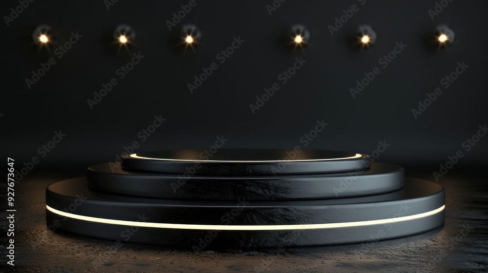 Obraz premium Sleek Black Platform with Minimalist Lighting in a Contemporary Setting