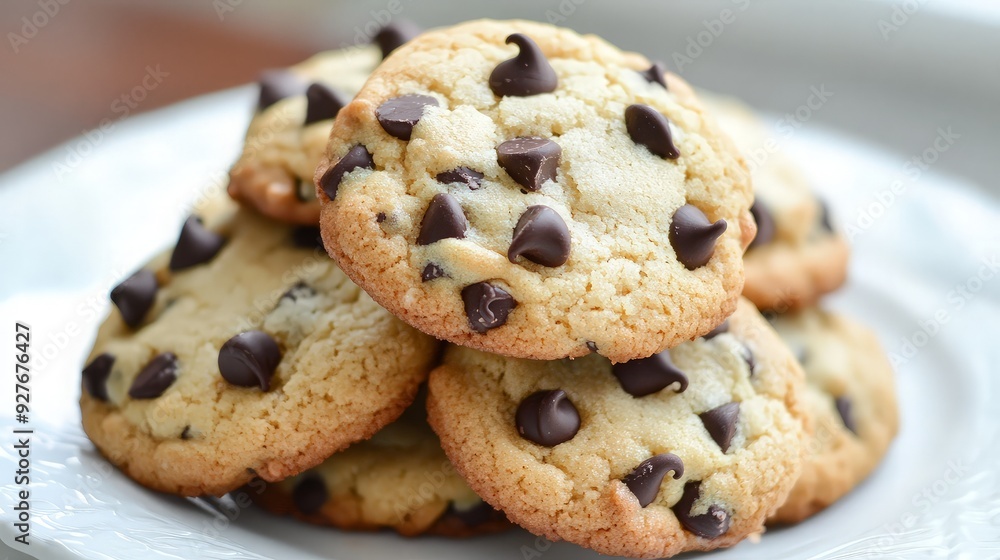 A Stack of Freshly Baked Chocolate Chip Cookies A Stack of Freshly Baked Chocolate Chip Cookies