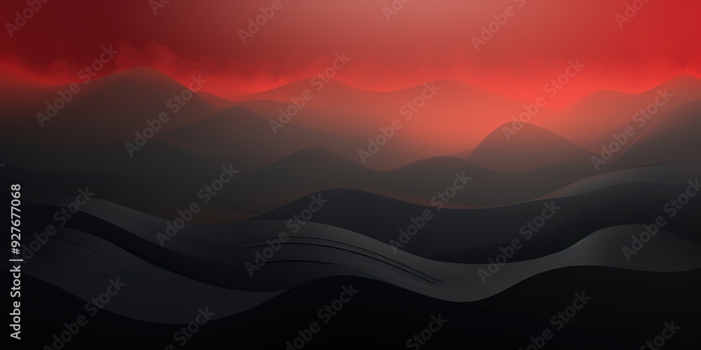Abstract red sky over dark wavy landscape. Abstract red sky over dark wavy landscape.