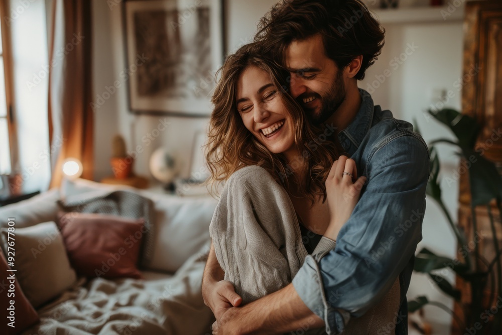 A loving couple stands embraced before a bookcase, representing their unity and the joy of shared literary interests, A married couple laughing together as they dance in their living room A loving couple stands embraced before a bookcase, representing their unity and the joy of shared literary interests, A married couple laughing together as they dance in their living room