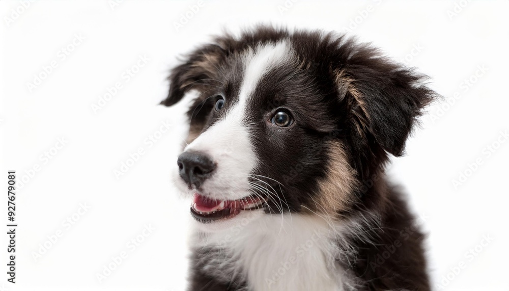 笑顔のボーダーコリーの子犬のポートレート(Portrait of a smiling Border Collie puppy on white background)
笑顔のボーダーコリーの子犬のポートレート(Portrait of a smiling Border Collie puppy on white background)