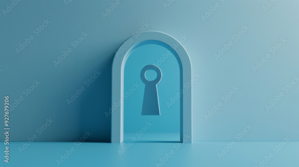 Keyhole in blue wall, minimalist background, concept of security Keyhole in blue wall, minimalist background, concept of security