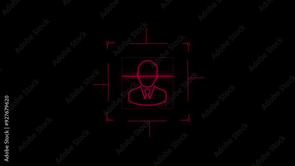 Red line Camera focus frame line icon isolated on black background. 4K Video motion graphic animation with scan Red line Camera focus frame line icon isolated on black background. 4K Video motion graphic animation with scan