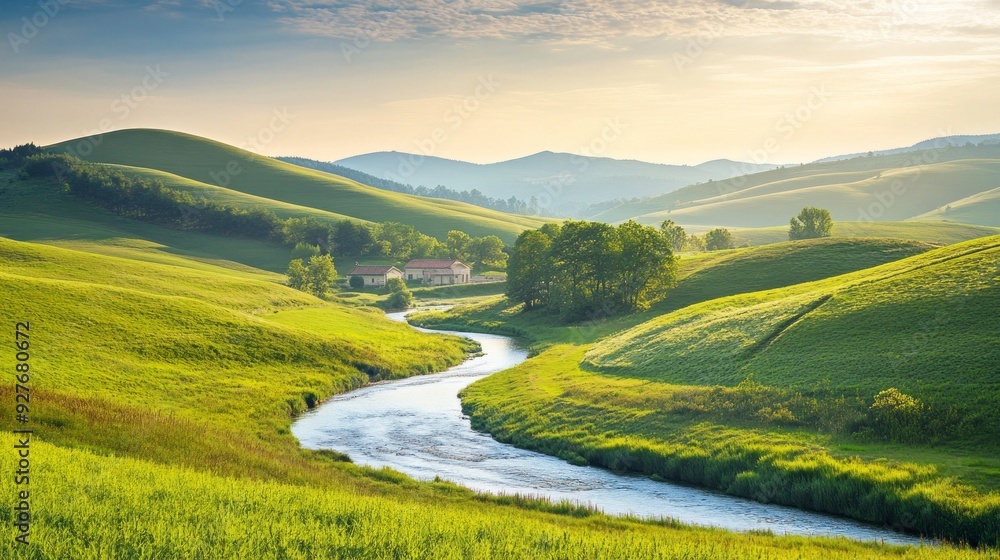 Peaceful Countryside Landscape: Tranquil Nature Scene Peaceful Countryside Landscape: Tranquil Nature Scene