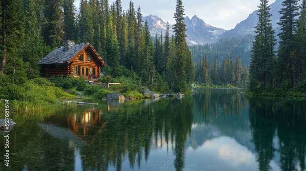 Fototapeta premium Peaceful Mountain Retreat: A Tranquil Escape in Nature