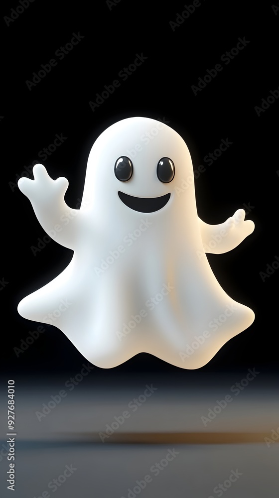 Cute cartoon ghost character floating with a playful whimsical expression and clear copy space for Halloween themed digital Cute cartoon ghost character floating with a playful whimsical expression and clear copy space for Halloween themed digital