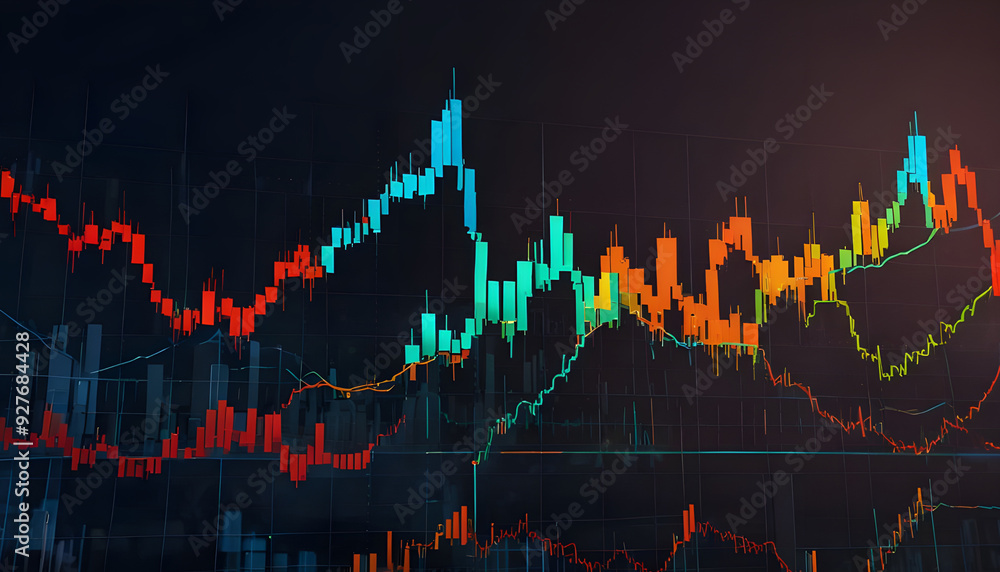 Fototapeta premium Financial Stock Market Business Glowing graph background. Generative AI