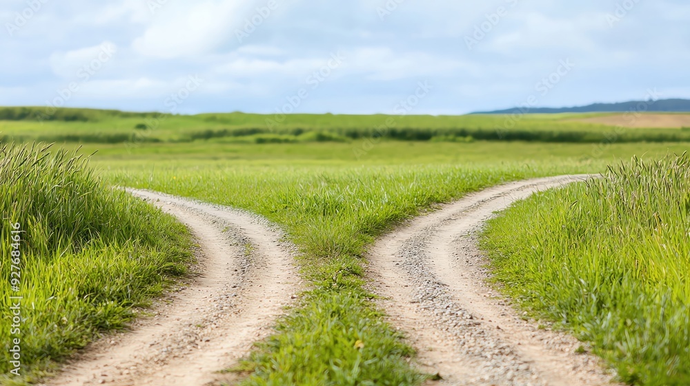 A peaceful crossroads in a grassy landscape under a cloudy sky, symbolizing choices and new beginnings. A peaceful crossroads in a grassy landscape under a cloudy sky, symbolizing choices and new beginnings.