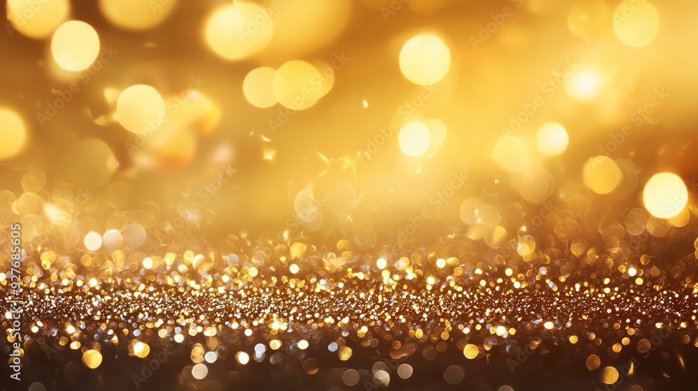 A shimmering golden background with soft bokeh lights, perfect for festive themes and elegant designs. A shimmering golden background with soft bokeh lights, perfect for festive themes and elegant designs.