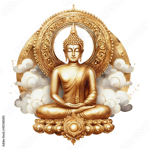 Gold Buddha statue watercolor oil painting clipart transparent background png