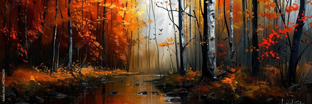 Obraz premium landscape oil painting with nature landscape. Home decor