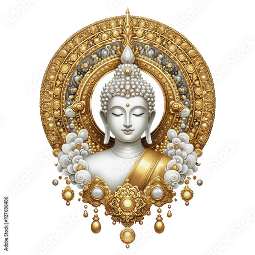 Gold Buddha statue watercolor oil painting clipart transparent background png