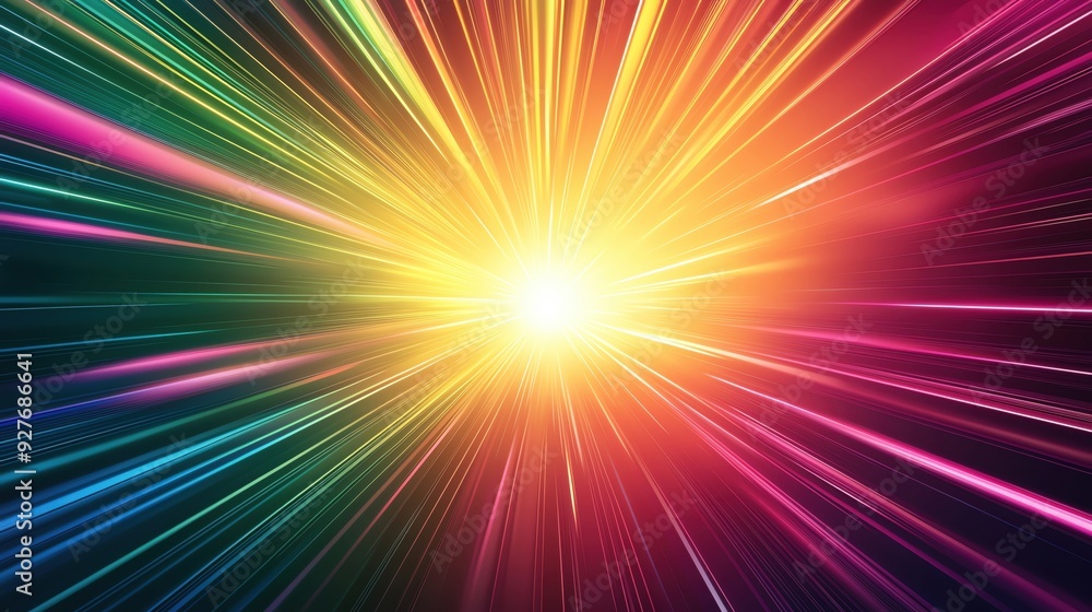 A vibrant burst of colorful light rays radiating outward, creating a dynamic and energetic atmosphere for visual projects. A vibrant burst of colorful light rays radiating outward, creating a dynamic and energetic atmosphere for visual projects.