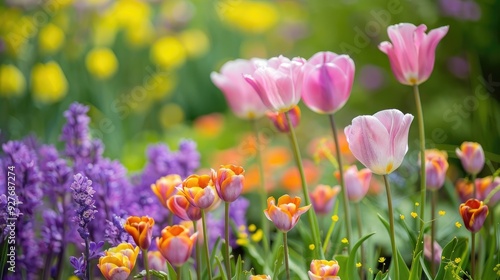 Colorful spring blooms in natural surroundings