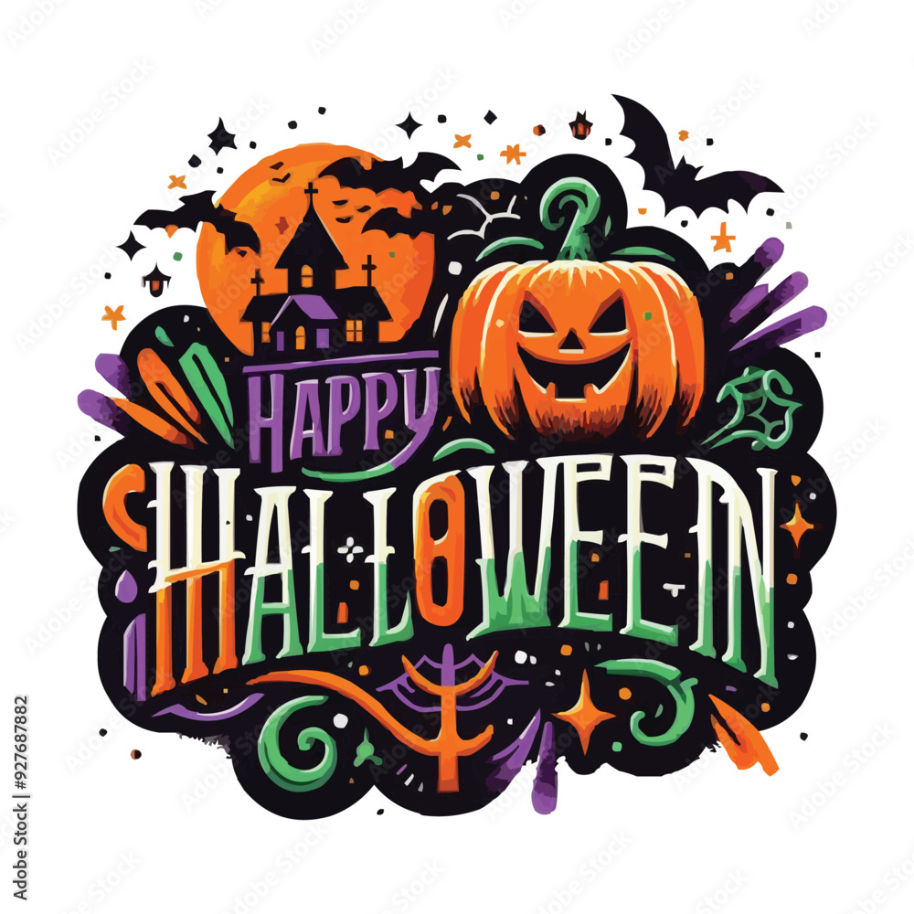 Happy Halloween typography T shirt design illustration. generative Ai Happy Halloween typography T shirt design illustration. generative Ai