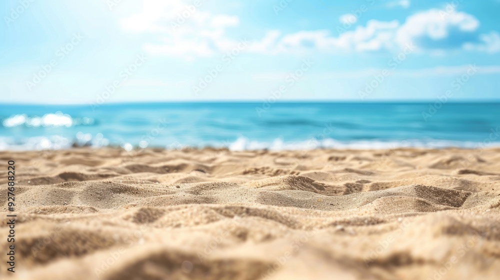 Concept of summer vacation background with sandy beach and blue sky in blur Concept of summer vacation background with sandy beach and blue sky in blur