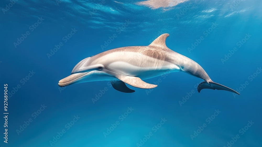 Energetic Dolphin in Deep Blue Ocean - 3D Render of Playful Gray Dolphin Swimming Underwater Energetic Dolphin in Deep Blue Ocean - 3D Render of Playful Gray Dolphin Swimming Underwater