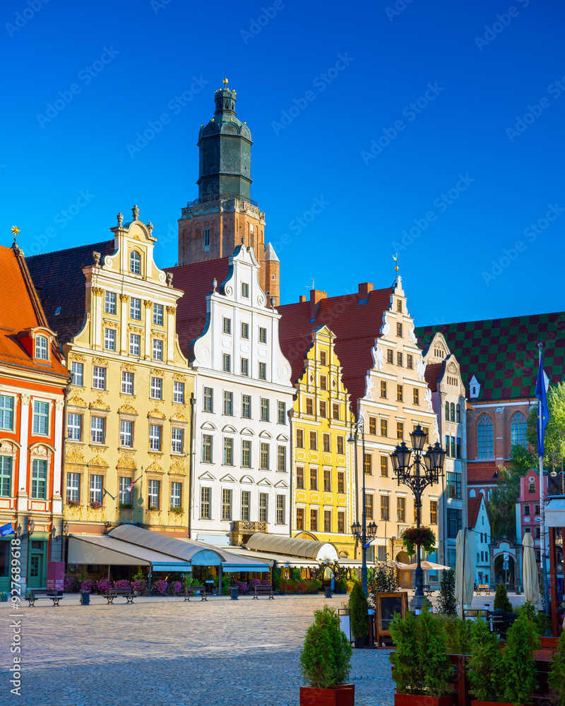 Beautiful view of the old town and market square. Wroclaw, Poland