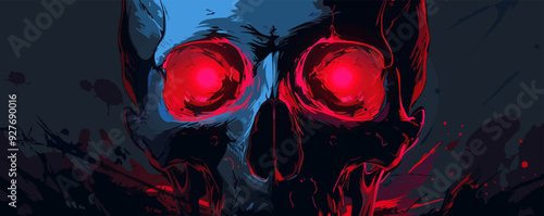 Skull with glowing eyes. Vector flat isolated.