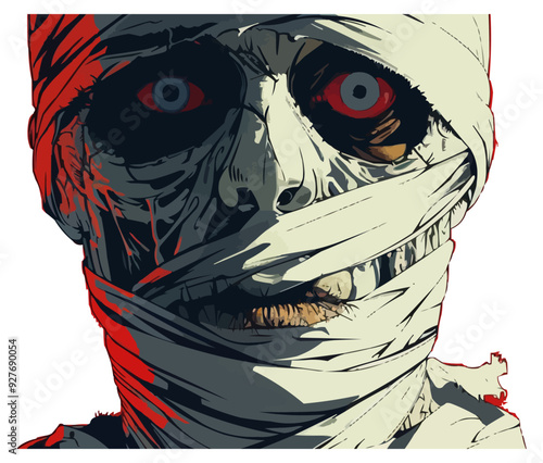 Mummy with a spooky face. Vector flat isolated.