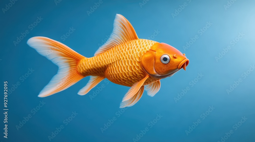Vibrant Orange Koi Fish Swimming in Serene Blue Pond - 3D Render of Aquatic Beauty and Color Harmony Vibrant Orange Koi Fish Swimming in Serene Blue Pond - 3D Render of Aquatic Beauty and Color Harmony