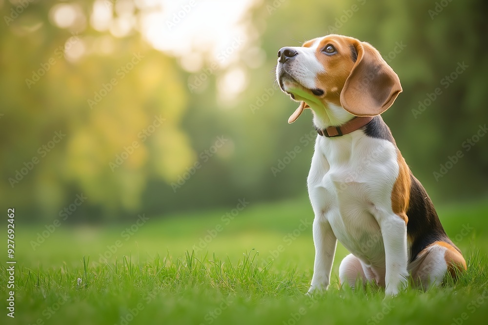 Beagle dog looking up in a green field, symbolizing animal protection, natural outdoor setting, sunlight, awareness of animal rights, focus on the dog, selective focus
Beagle dog looking up in a green field, symbolizing animal protection, natural outdoor setting, sunlight, awareness of animal rights, focus on the dog, selective focus