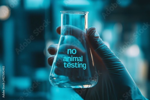 Scientist holding a laboratory flask with 