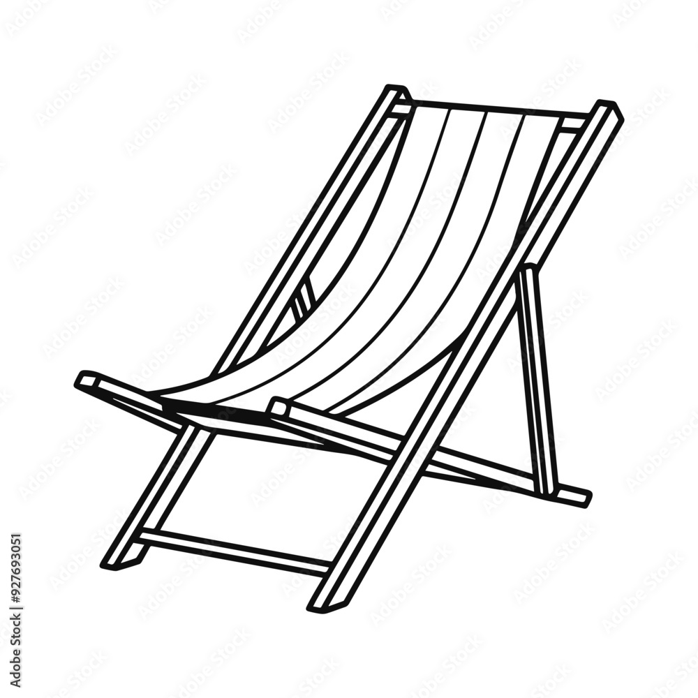 Beach chair silhouette vector illustration, line art, outline Beach chair silhouette vector illustration, line art, outline